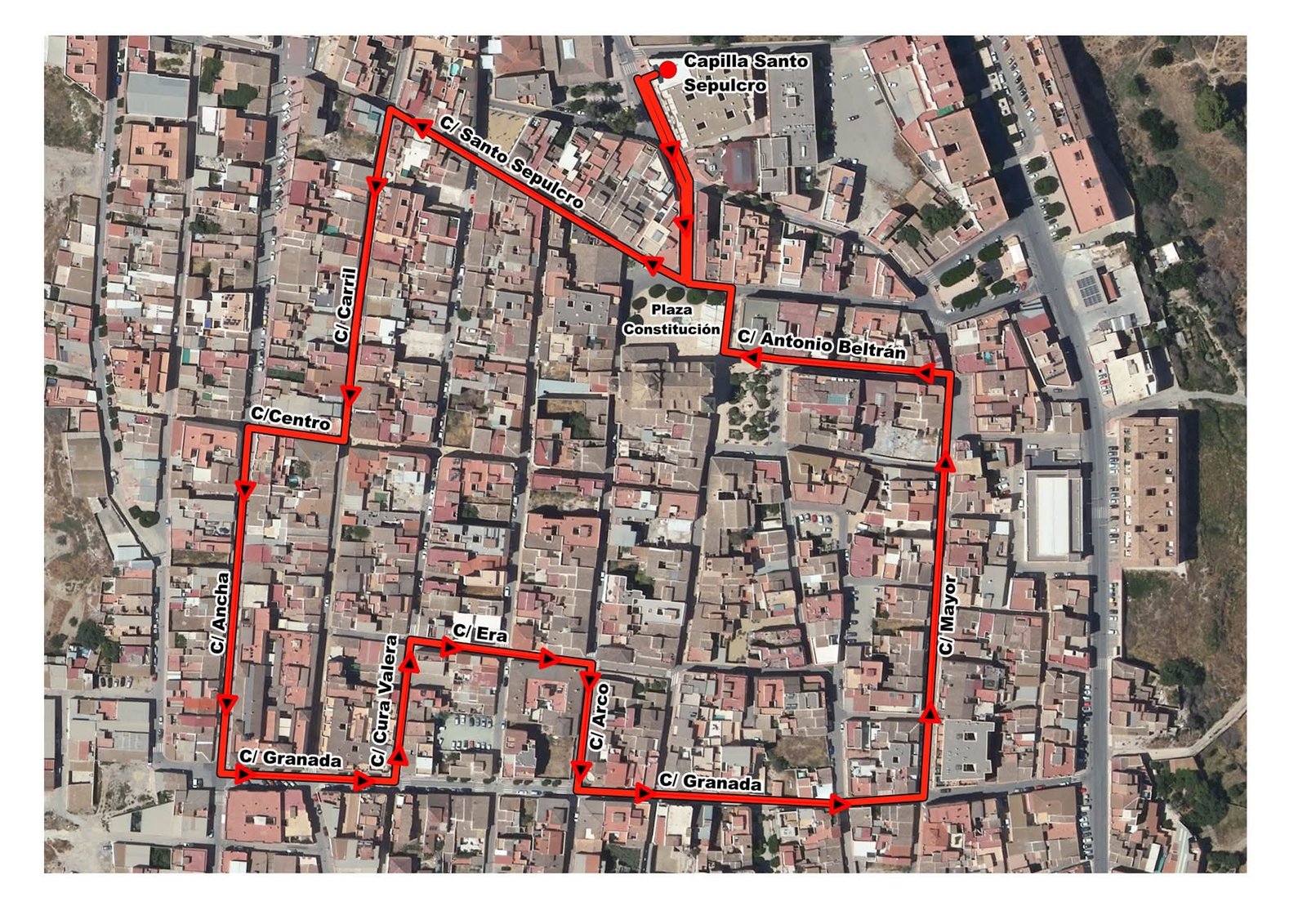 Plano oficial del recorrido de la procesión extraordinaria de Nuestra Señora de la Soledad por Huércal-Overa