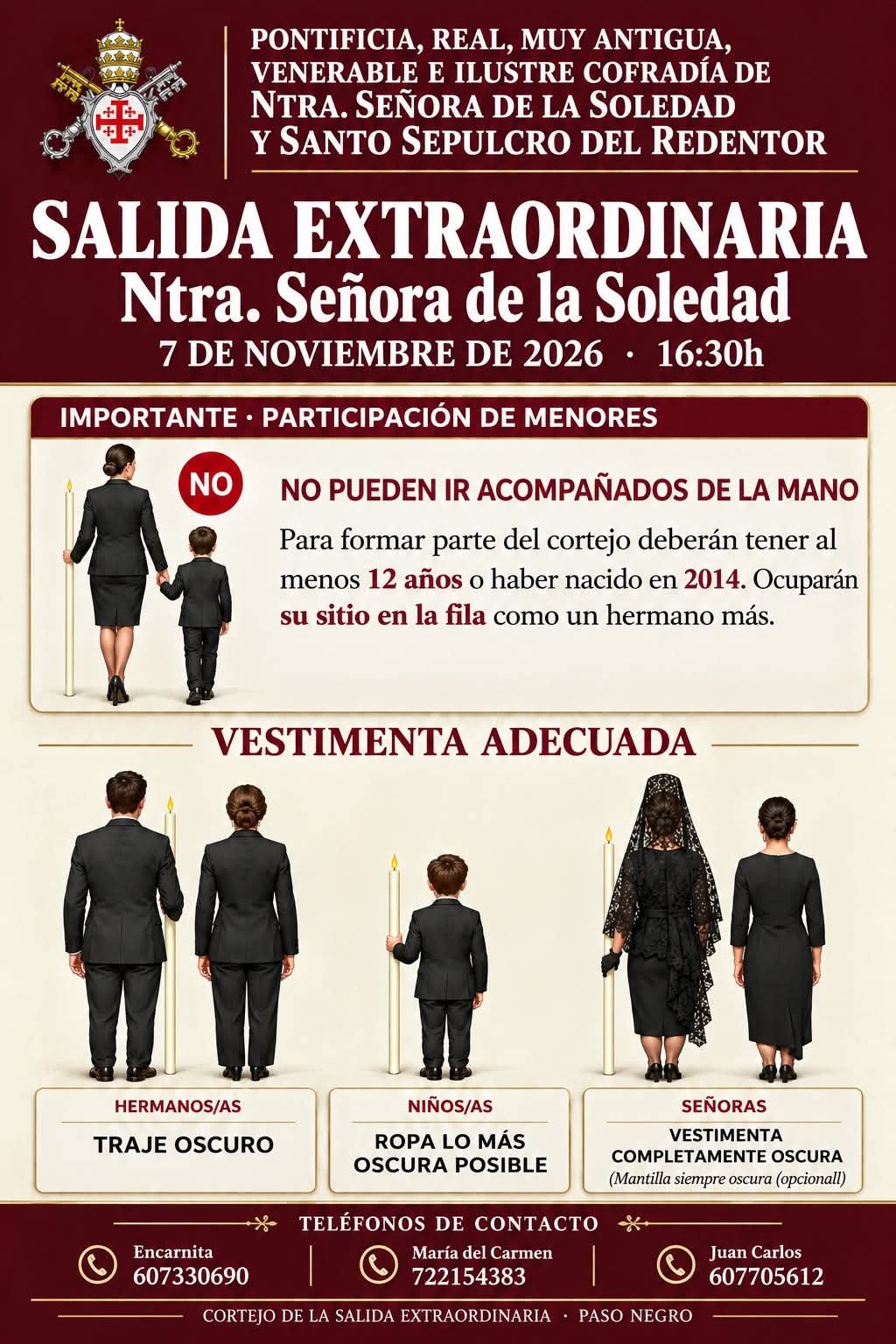 Normas de vestimenta y participación de menores en el cortejo